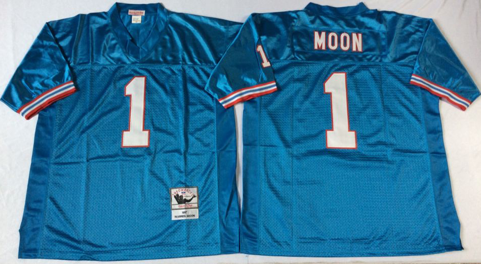 Men NFL Tennessee Oilers 1 Moon blue Mitchell Ness jerseys